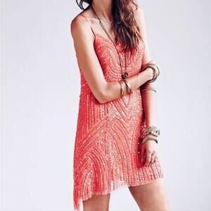Free People Coral Reef Flapper Sparkling Sequin Dress